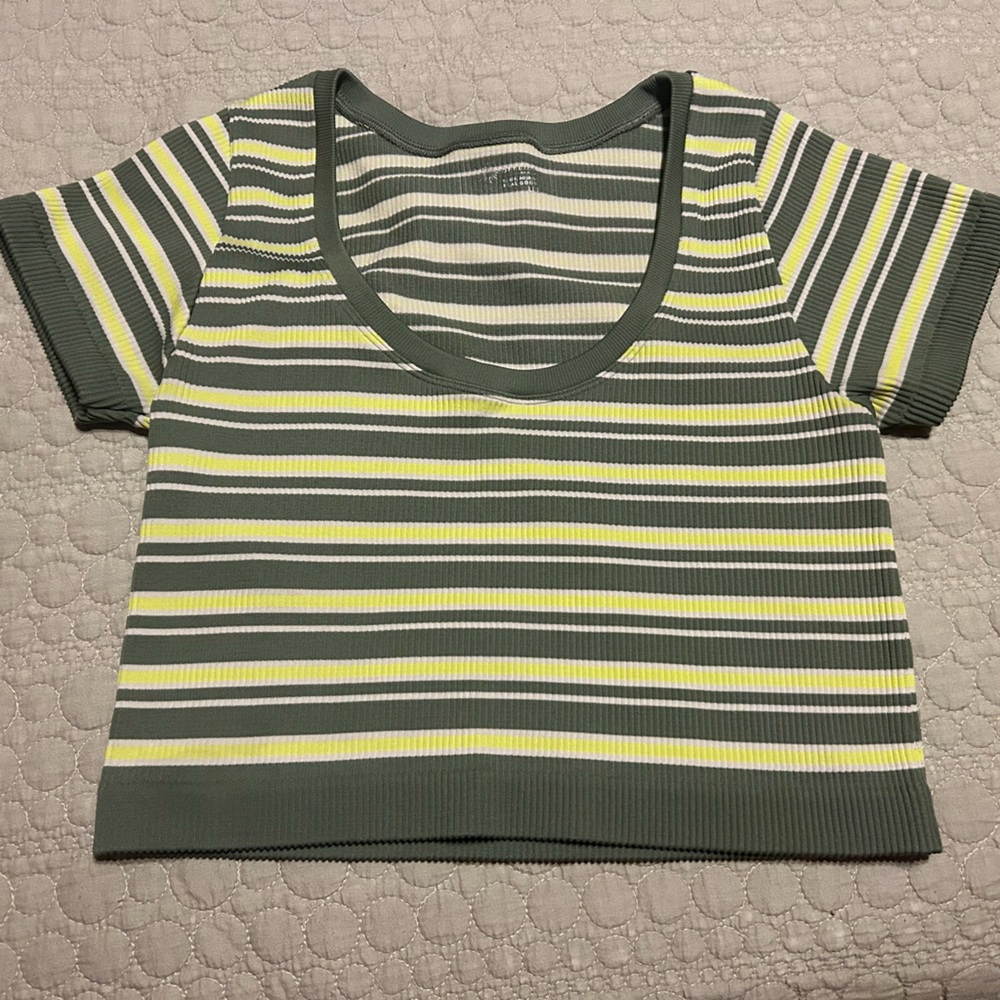 Striped Green and Yellow Aerie Cropped Tee